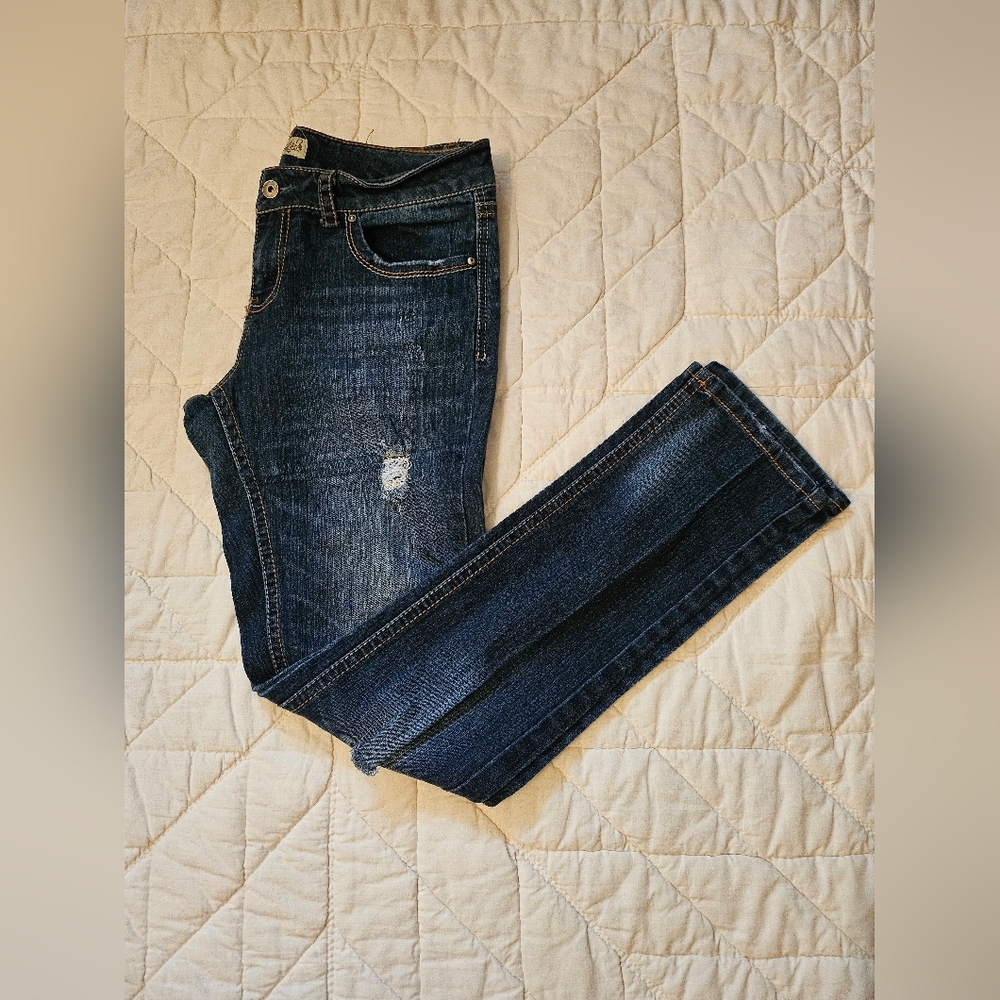 Paris Blues Distressed Mid-Rise Straight Leg/Tall Jeans